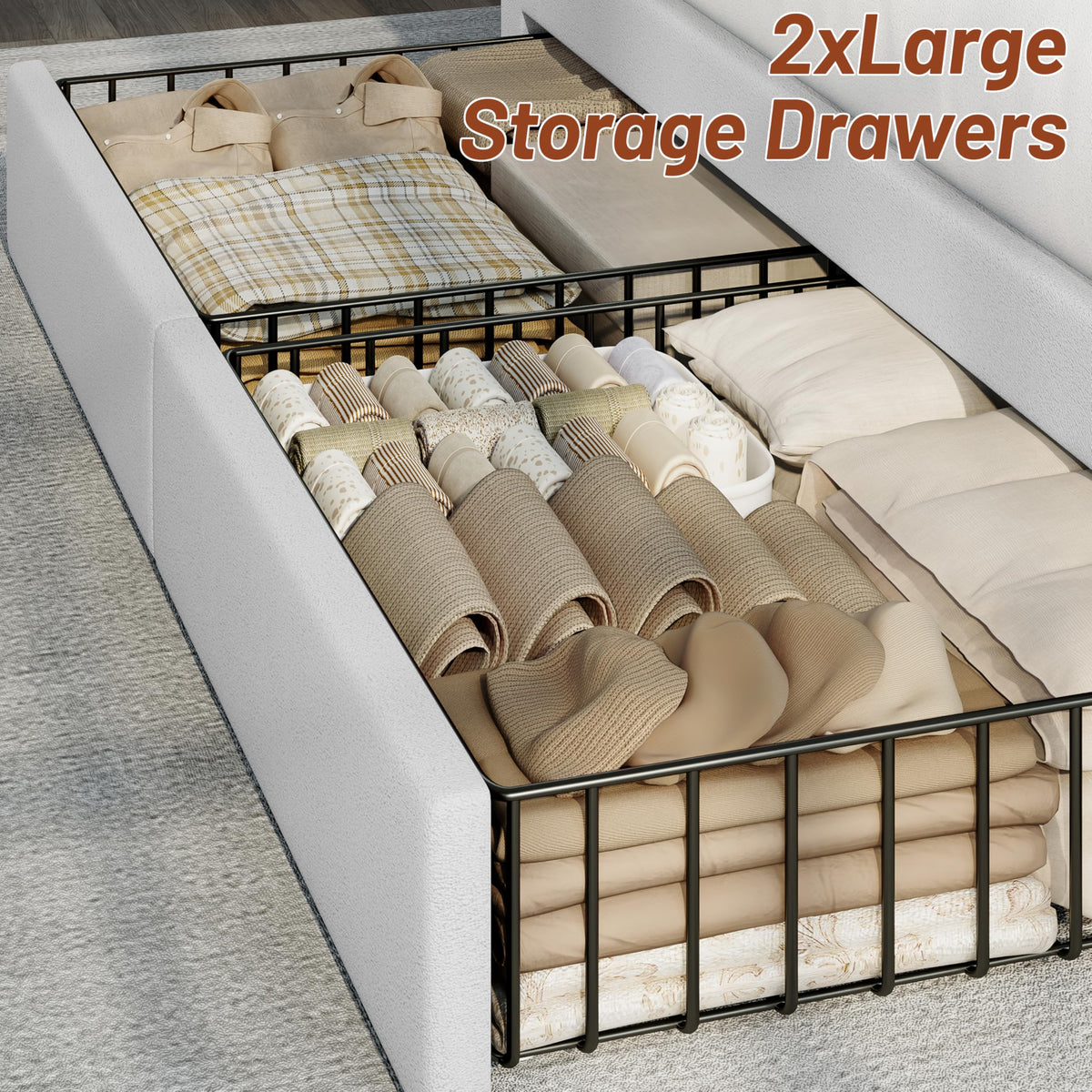 Queen Bed Frame with Storage Headboard and 4 Drawers D520