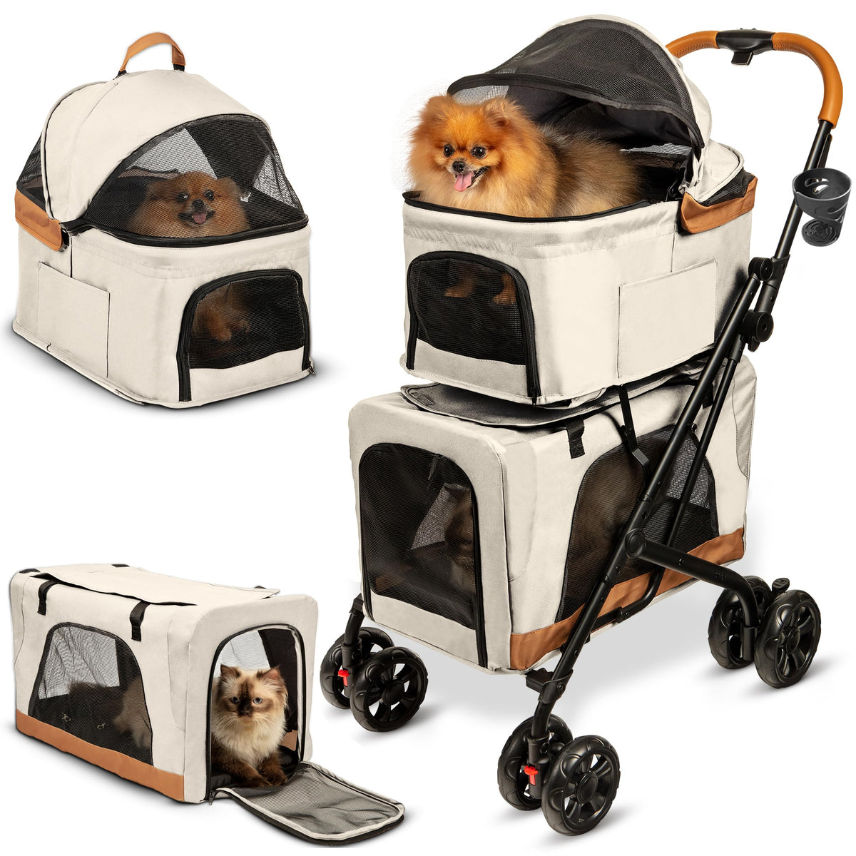 Double Pet Stroller with Detachable Carriers H602