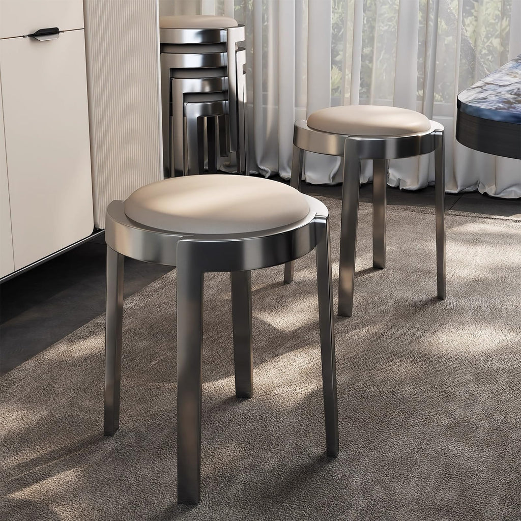 Round Stackable Stainless Steel Imitation Leather Stools K96269