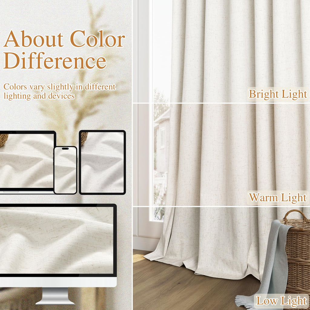 100% Blackout Linen Curtains 108 Inches 2 Panels C128621