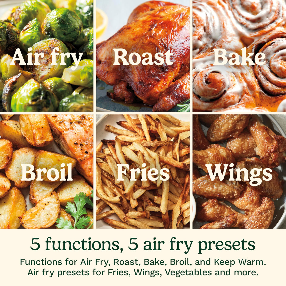6-Quart Air Fryer with 5 Cooking Functions, Stainless Steel & Black Y400