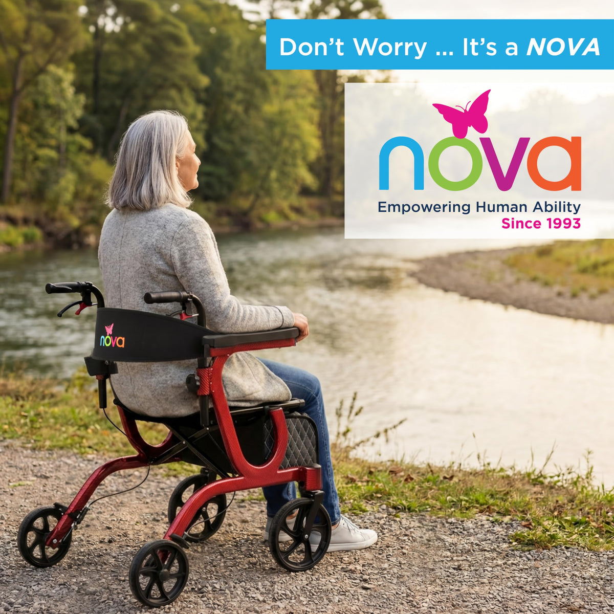 2-in-1 Rollator & Transport Wheelchair with Seat, Red U13484