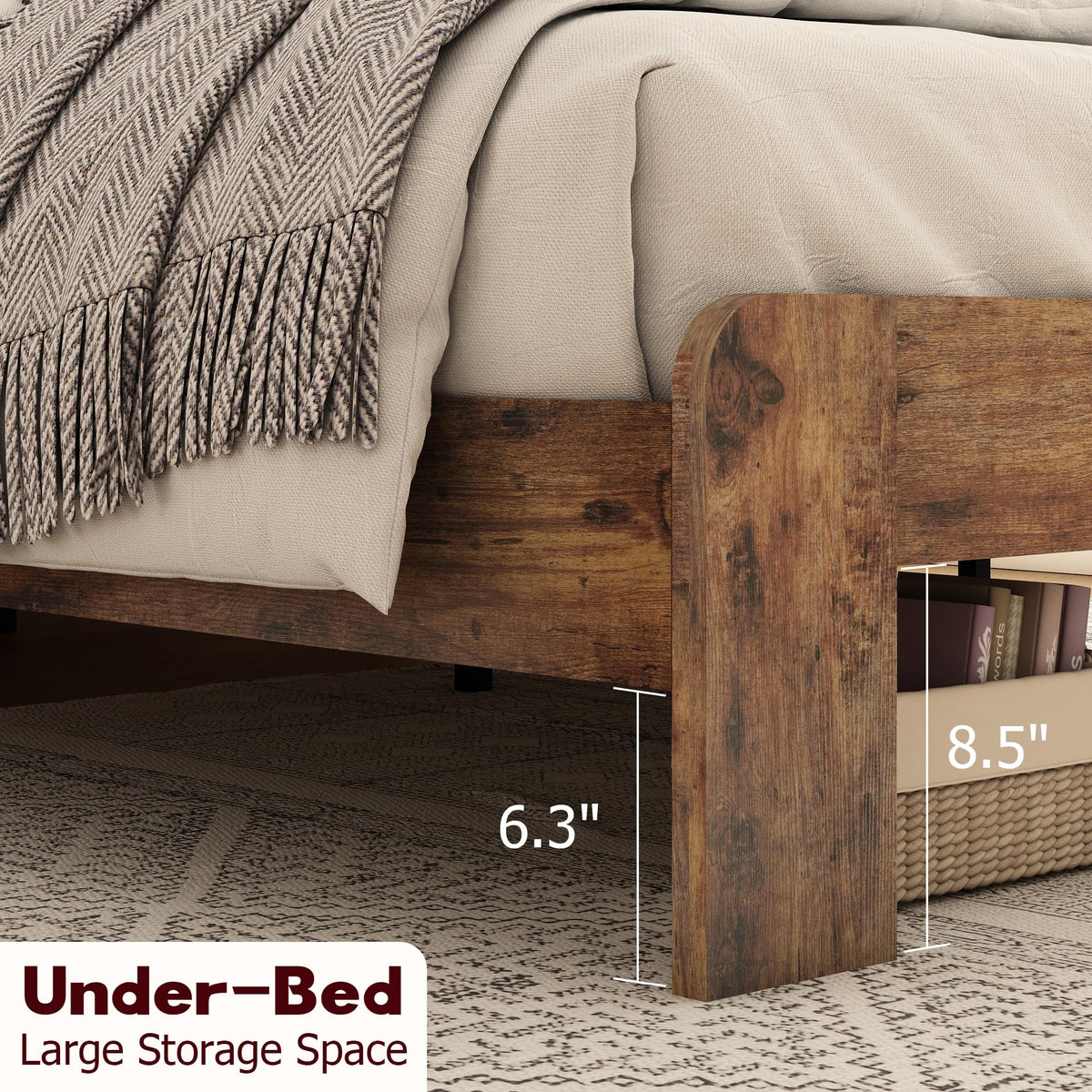 Full Size Dark Brown Wood Platform Bed Frame with Storage N233379