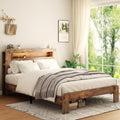 Full Size Dark Brown Wood Platform Bed Frame with Storage N233379